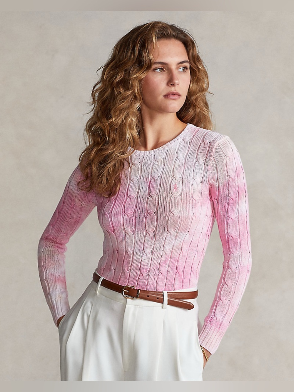 Pink Pony Ralph Lauren Cable Knit Cotton Sweater Pink Preppy Women Size M